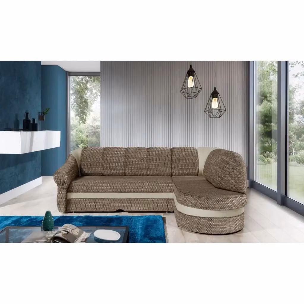 Divano ad angolo destro convertibile BENANA MEUBLORAMA beige e marrone con contenitore e funzione letto L/P/H: 250 x 135 x 85 cm – 2