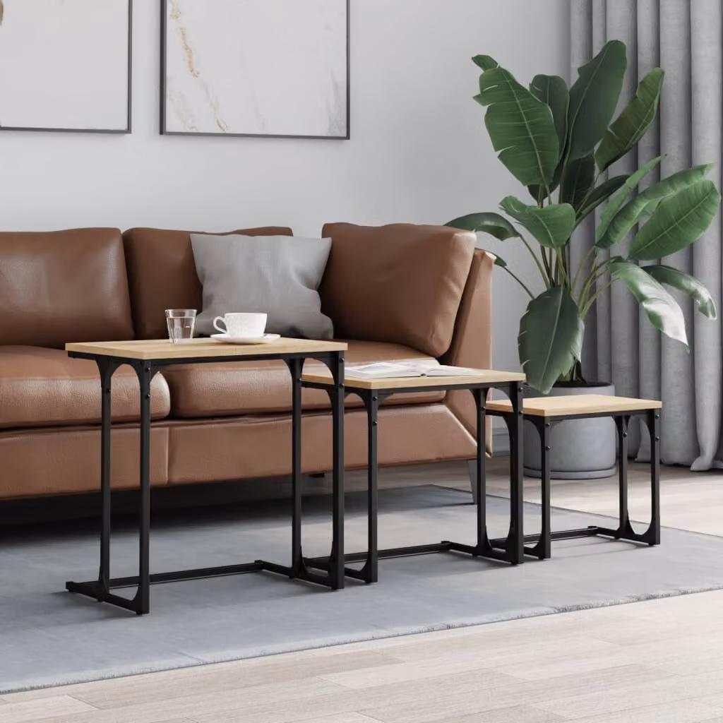 Maison Exclusive - Set di 3 tavolini in legno di rovere Sonoma