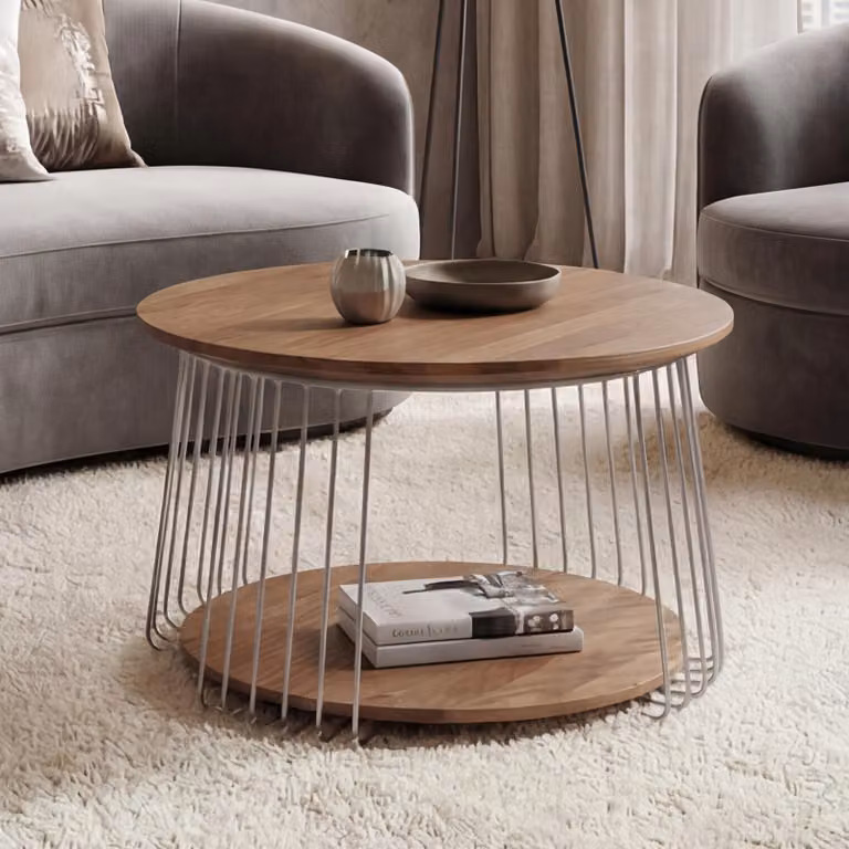 Tavolino MCA HWC-P60, tavolino tavolino lounge, metallo MDF rotondo Ø 70cm ~ marrone