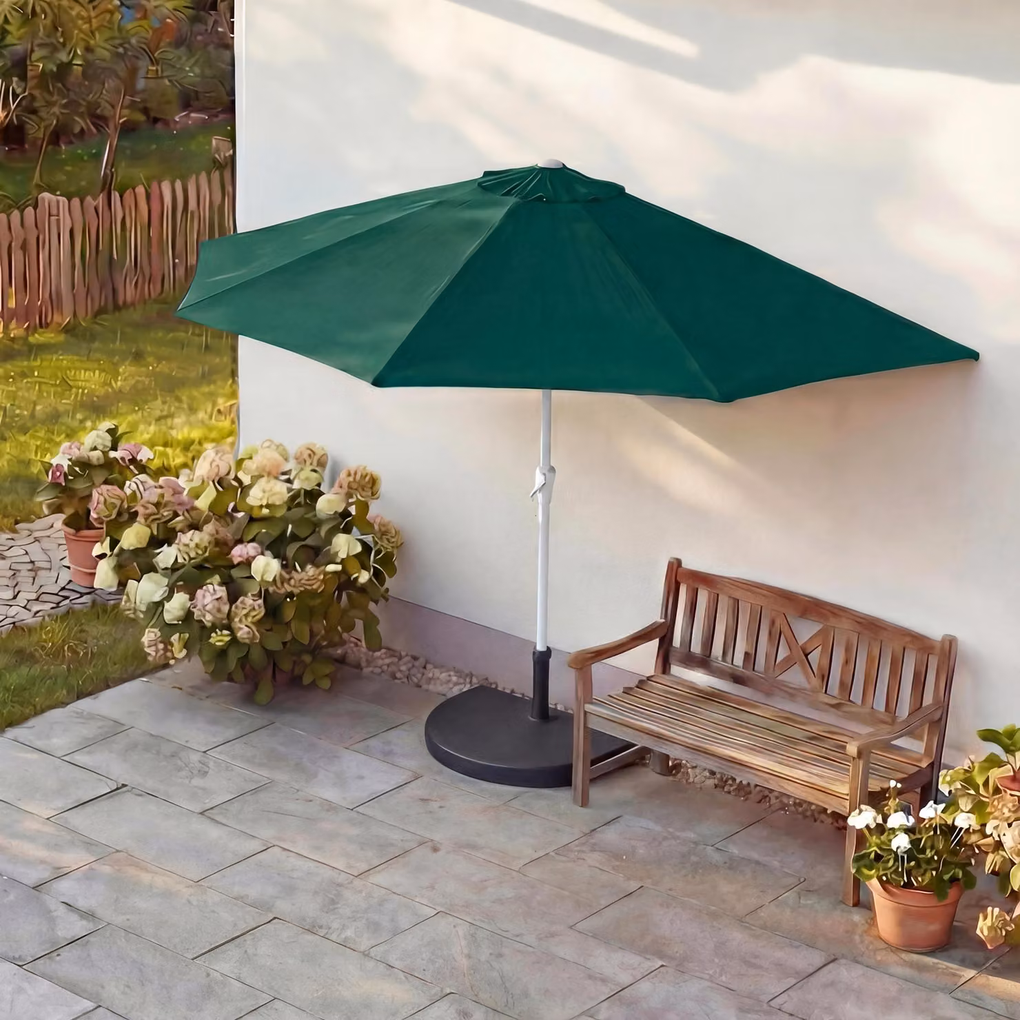 Ombrellone Parla, ombrellone da balcone, poliestere/alluminio UV 50+ 3kg ~ 300cm verde con supporto