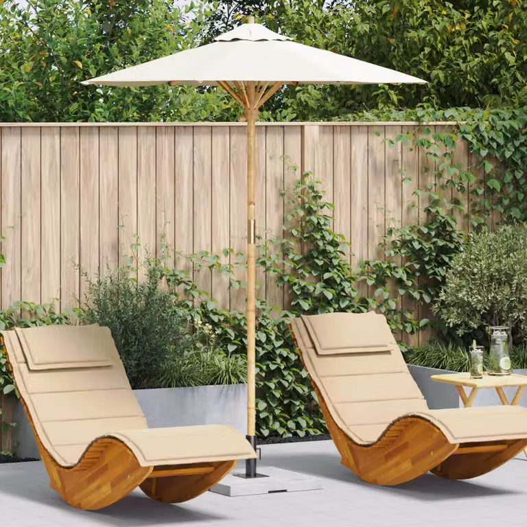 Ombrello da giardino rotondo vidaXL in bambù e poliestere, colore bianco crema, Ø: 180 cm, H: 230 cm