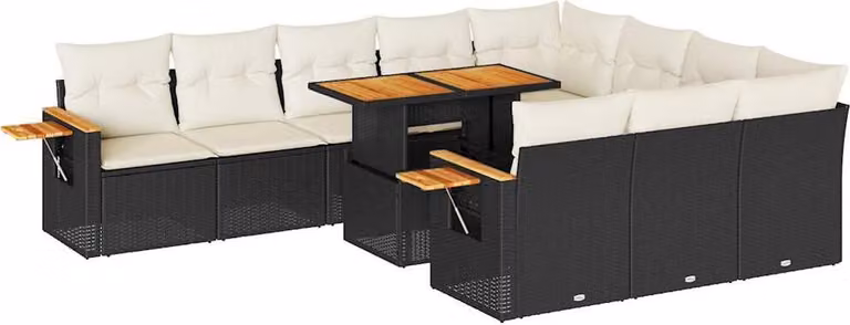 Set Divani da Giardino 11 pz con Cuscini Polyrattan Acacia Nero
