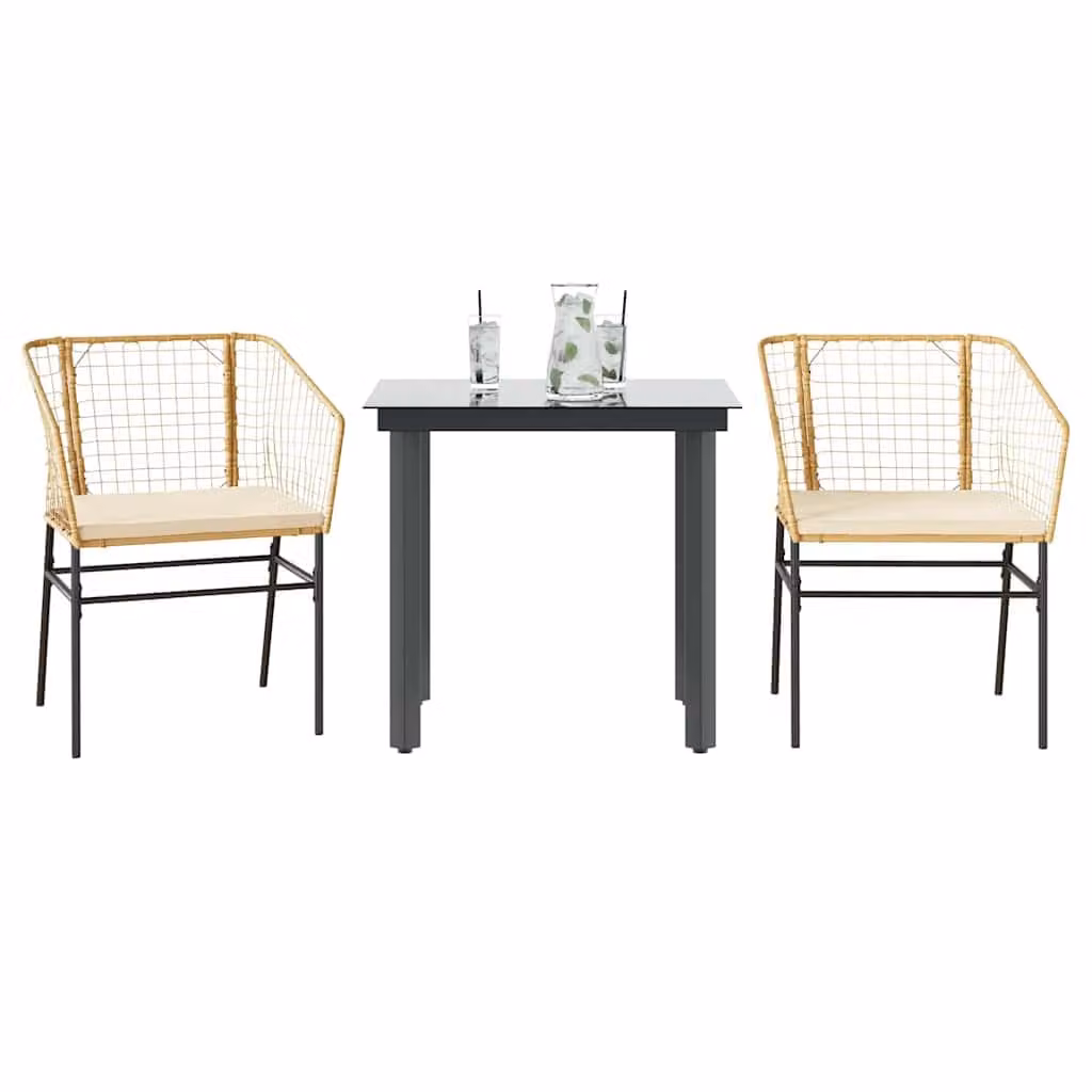 Set da pranzo da giardino vidaXL in polyrattan con tavolo in vetro e 3 sedie con cuscini