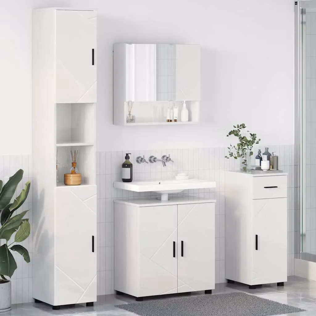 Set di mobili per il bagno moderno vidaXL in 4 pezzi Bianco Lucido L/P/H: 61 x 35 x 64 cm
