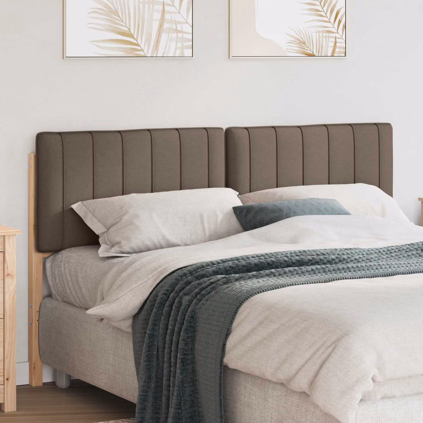Testiera imbottita vidaXL in pino massello, colore marrone e beige, larghezza: 165,5 cm