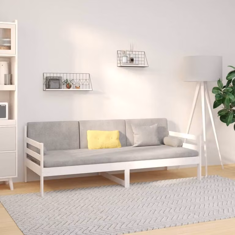 The Living Store Letto da giorno bianco 80x200 cm in legno di pino massiccio