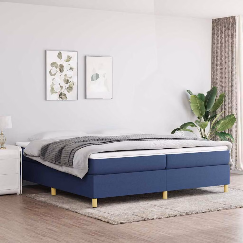 vidaXL Giroletto a Molle Ibrido con Materasso Blu e Bianco in Tessuto L: 200 cm, P: 200 cm, H: 35 cm