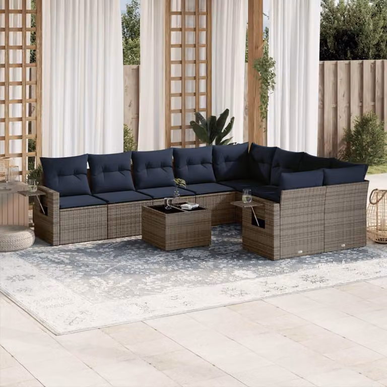 Maison Exclusive - Set divano da giardino 10 pezzi con cuscini, grigio, polyrattan