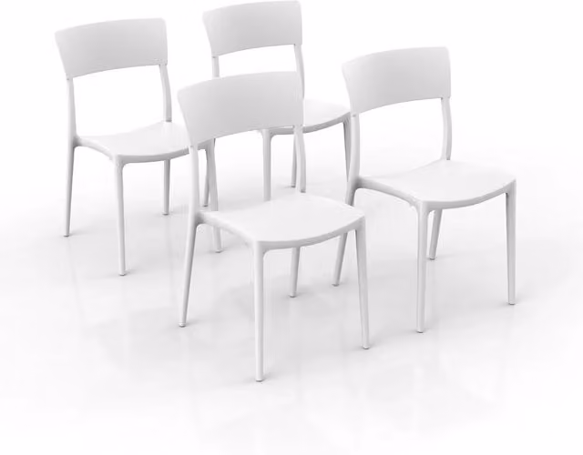Set 4 sedie in polipropilene 100 %Made in Italy ZEN, impilabile, resistente ai raggi UV, design moderno, ideale per sala da pranzo, cucina, sala d’attesa, bar, ristoranti o da esterno colore Bianco