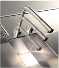 Miscelatore per lavello con canna abbattibile e doccetta Gessi in acciaio inox finitura cromata argento