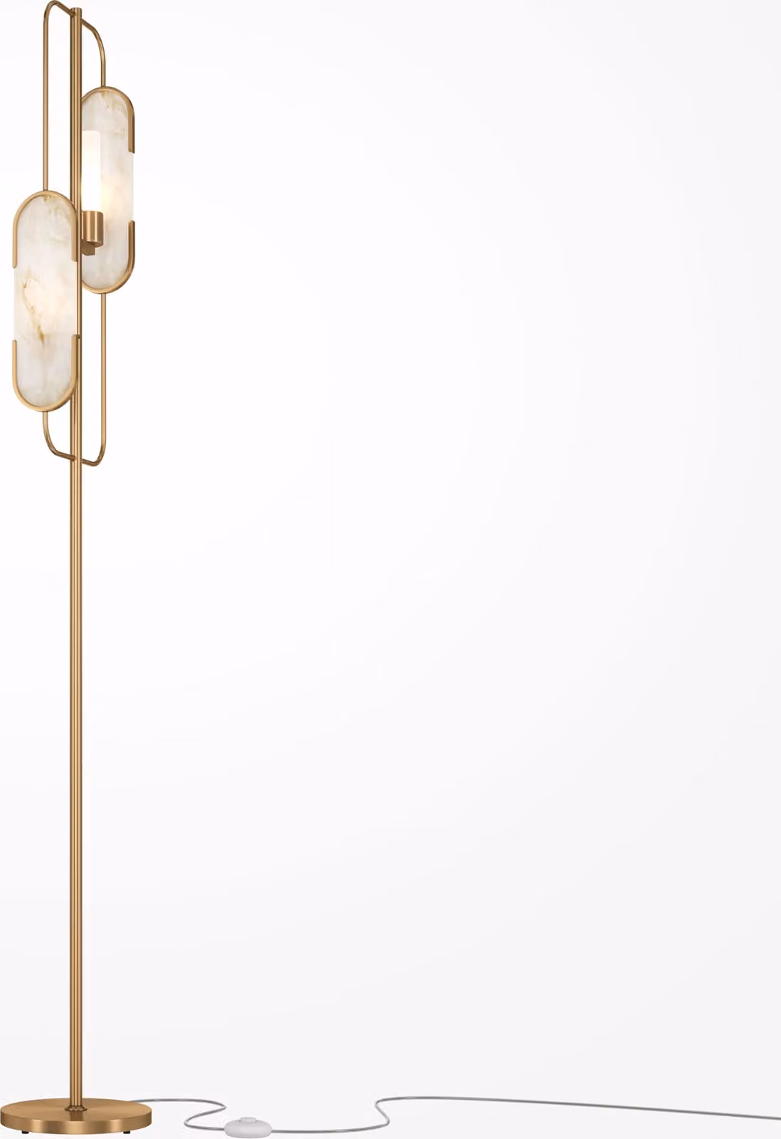 Piantana Contemporanea Marmo Metallo Oro 2 Luci Diffusori Pietra Bianca