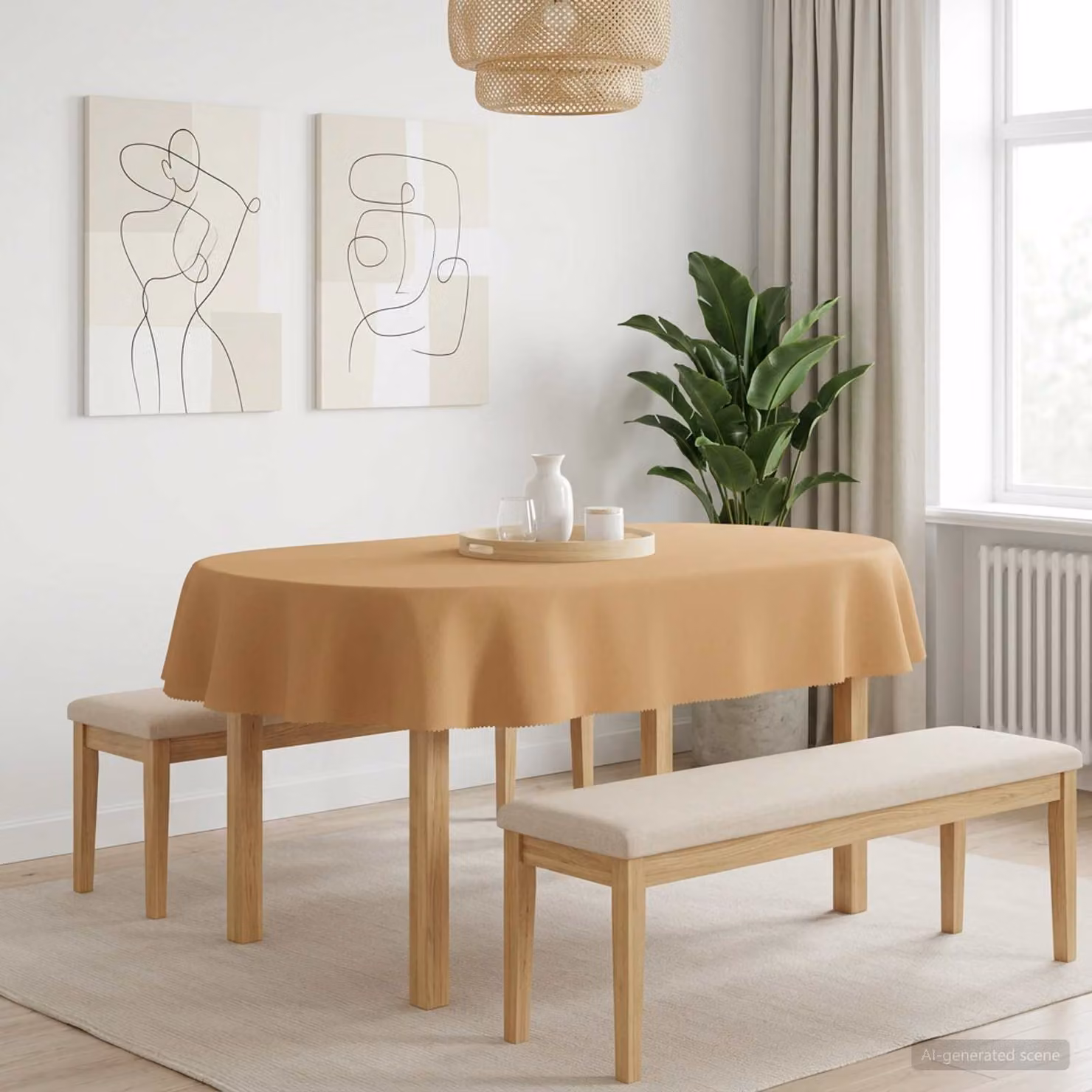 Set di 5 tovaglie ovali vidaXL in poliestere beige, idrorepellenti e antimacchia, L: 130 cm x P: 220 cm