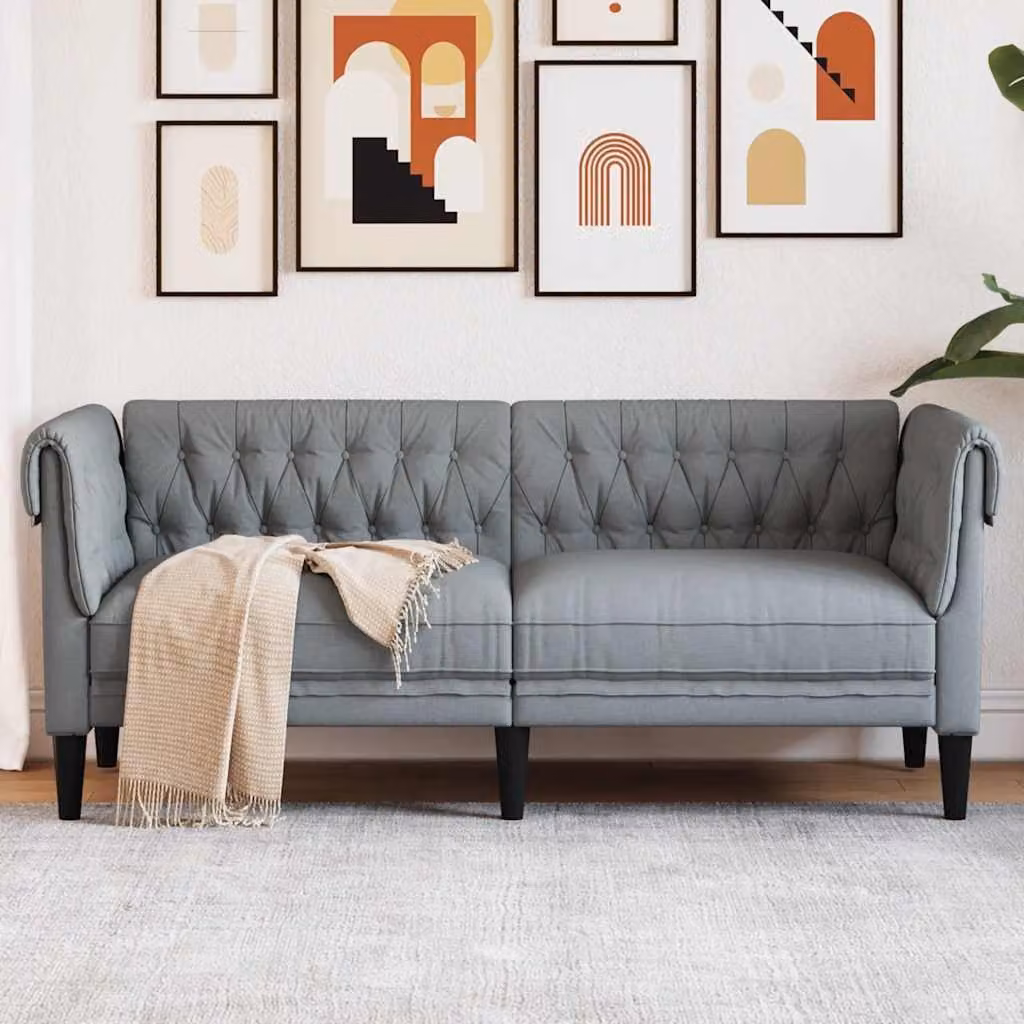 vidaXL Divano Chesterfield a 2 Posti in Tessuto Grigio con Struttura in Legno Massello