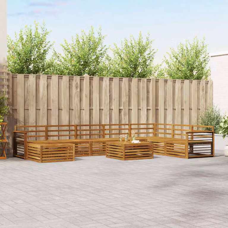 vidaXL Set di divani da esterno 9 pz in legno di acacia massello marrone con cuscini