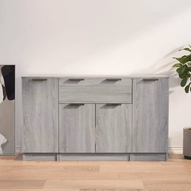 Set di 3 credenze vidaXL in legno multistrato grigio per sala da pranzo, modello moderno a parete