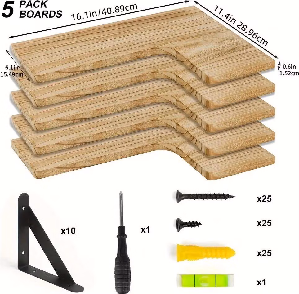 Set di 5 mensole angolari a parete - Mensole sospese angolari - Scaffali in legno con struttura in metallo - Montaggio a parete - Ideali per l'arredamento di bagno e soggiorno - Colore: verde scuro (khaki)