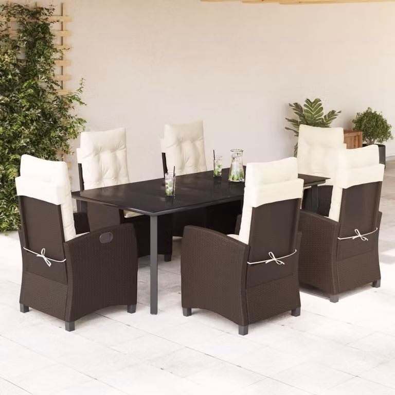 vidaXL Set da Pranzo da Giardino 7pz in Polyrattan e Vetro Marrone