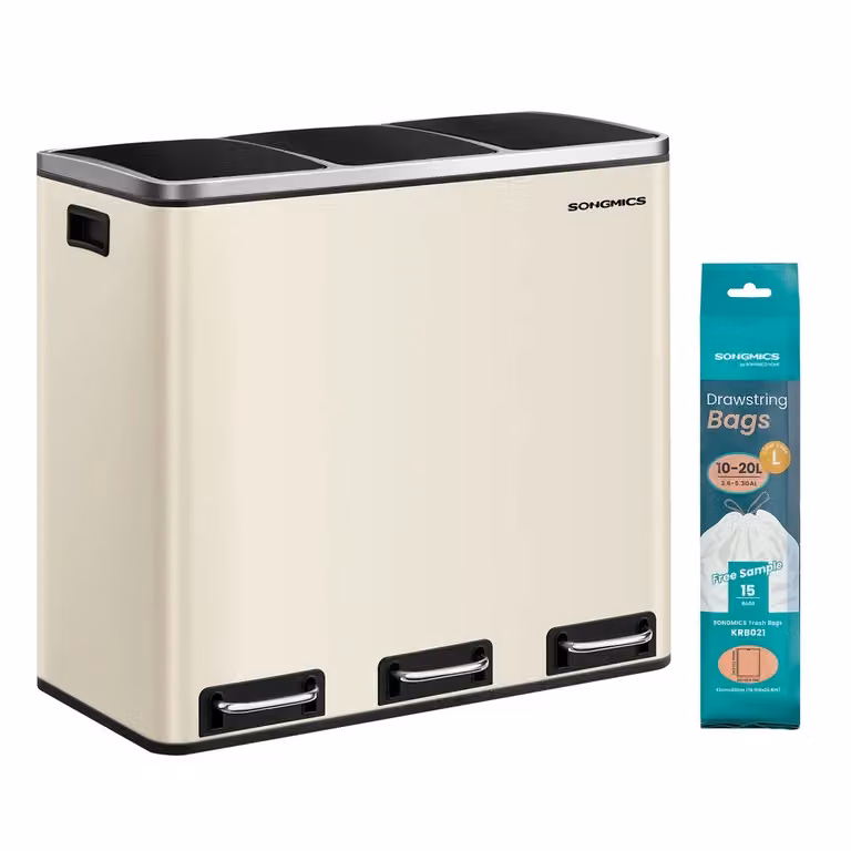 Cestino per Rifiuti a 3 Scomparti, Beige Sabbia