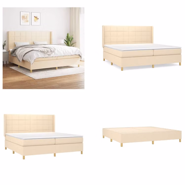 vidaXL Letto a molle con materasso in tessuto crema 200x200 cm - Letto a molle - Boxspringbetten - Bett - Schlafzimmermöbel