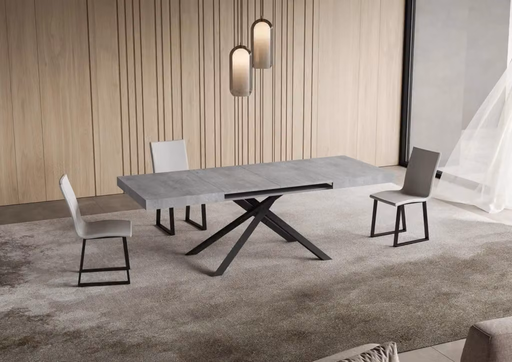 Tavolo allungabile moderno Itamoby con piano effetto cemento grigio e gambe antracite L/P/H: 120 x 90 x 74 cm – 2