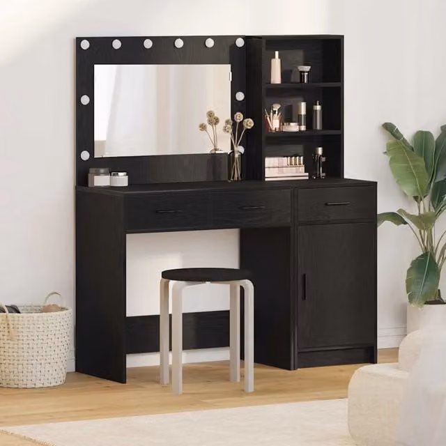Set di 2 Tavoli da Trucco vidaXL in MDF Nero L: 78,5 cm, P: 41 cm, H: 135 cm