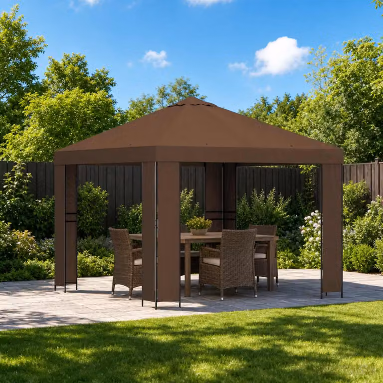Gazebo vidaXL in acciaio e poliestere marrone e nero L/P: 3 x 3 m