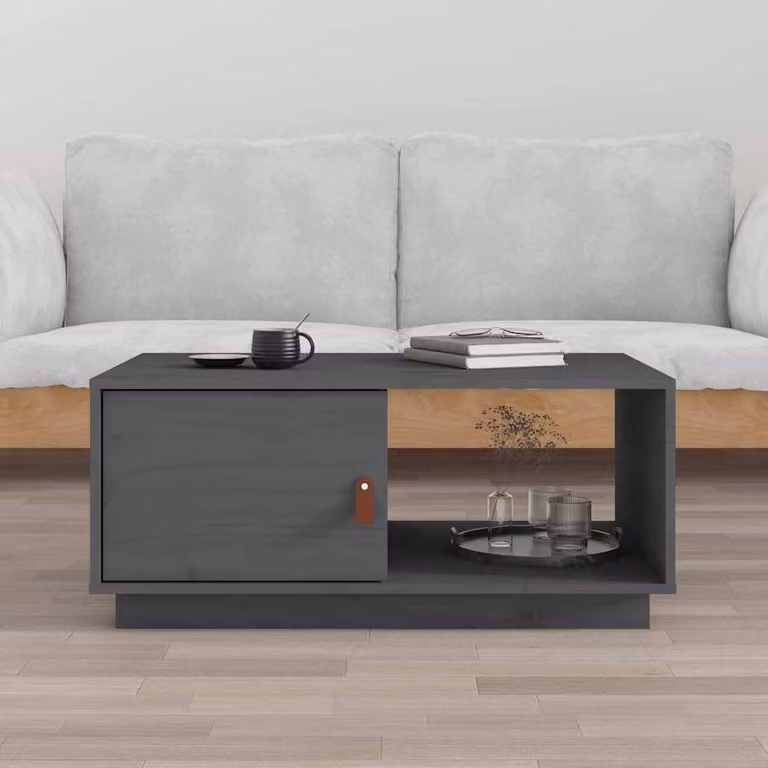 vidaXL Tavolino da Salotto Moderno in Legno di Pino Grigio L: 80 cm, P: 50 cm, H: 35,5 cm