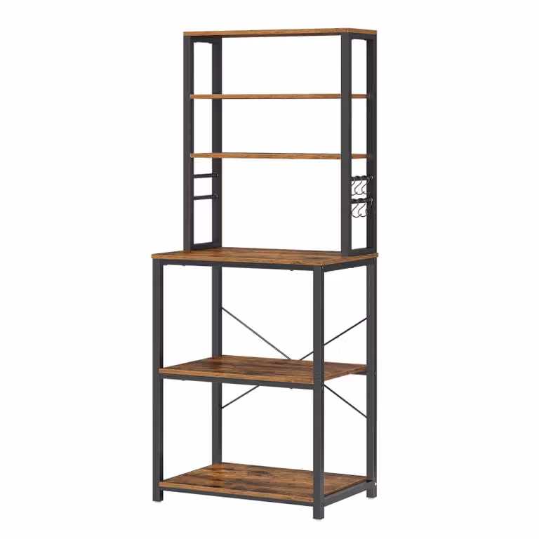 VASAGLE Scaffale da Cucina per Forno a Microonde con Ganci | SONGMICS HOME, Marrone Vintage + Nero