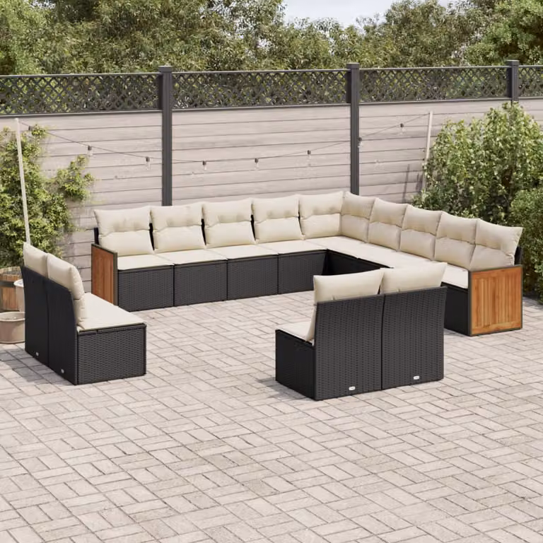 Set di Divani da Giardino a Forma di U vidaXL in Polyrattan Nero con Cuscini e Coperture Rimovibili