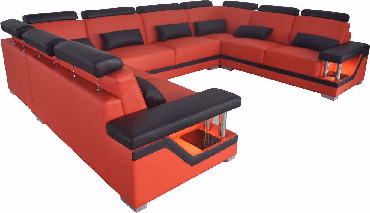 Ledersofa Couch Wohnlandschaft Modern Eck Garnitur Design Modern Sofa U-Form USB