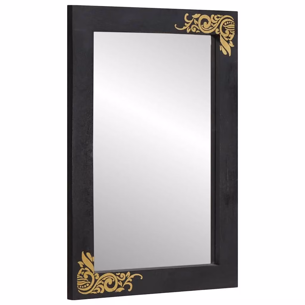 Specchio da bagno moderno vidaXL rettangolare in vetro e legno, Nero e Argento, L: 70 cm, H: 50 cm, P: 2,5 cm