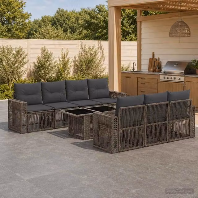 Set Divano da Giardino 8 pz Grigio e Grigio Scuro polyrattan 3436754