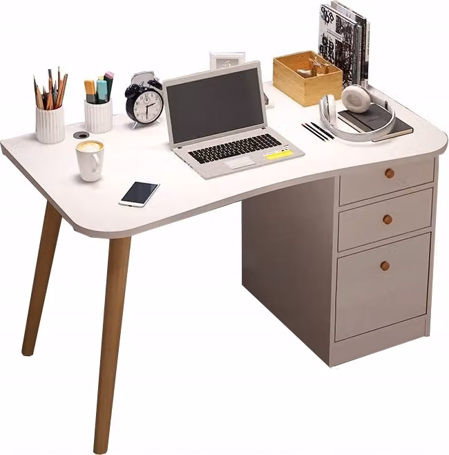 Scrivania moderna ed elegante per la casa e l'ufficio – Pratica scrivania con cassetti e ripiani bianchi integrati