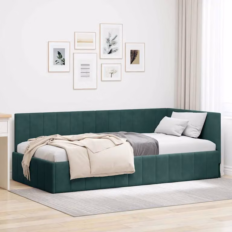 Cornice del letto ad angolo vidaXL in velluto verde, L/P/H: 190 x 90 x 72 cm