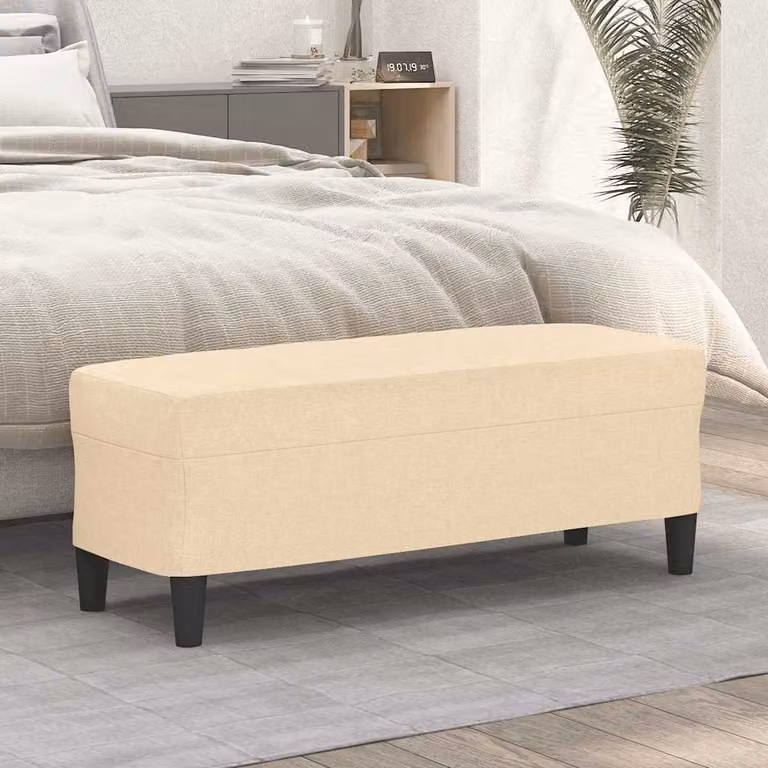 Panca moderna vidaXL in tessuto beige con struttura in legno L 100 x P 35 x H 41 cm