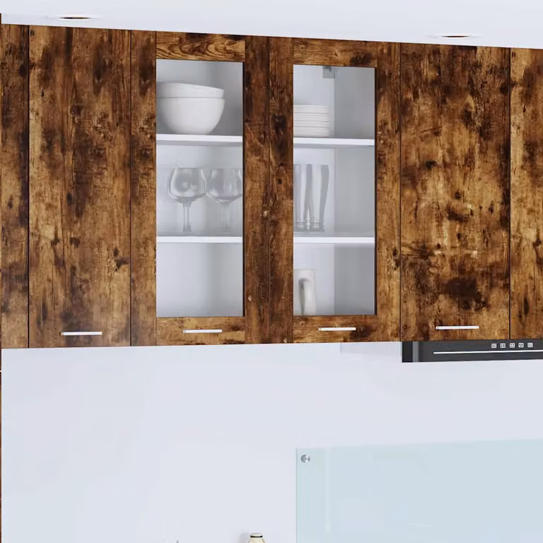 Armadio pensile da cucina moderno vidaXL in rovere fumé con ante in vetro e ripiani interni, L 80 x P 31 x H 80 cm