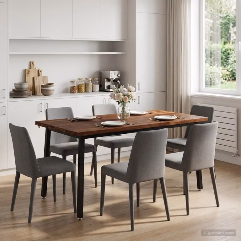vidaXL Tavolo da pranzo rettangolare moderno in legno di acacia e metallo, Marrone/Nero, L: 160 cm, P: 80 cm, H: 75 cm