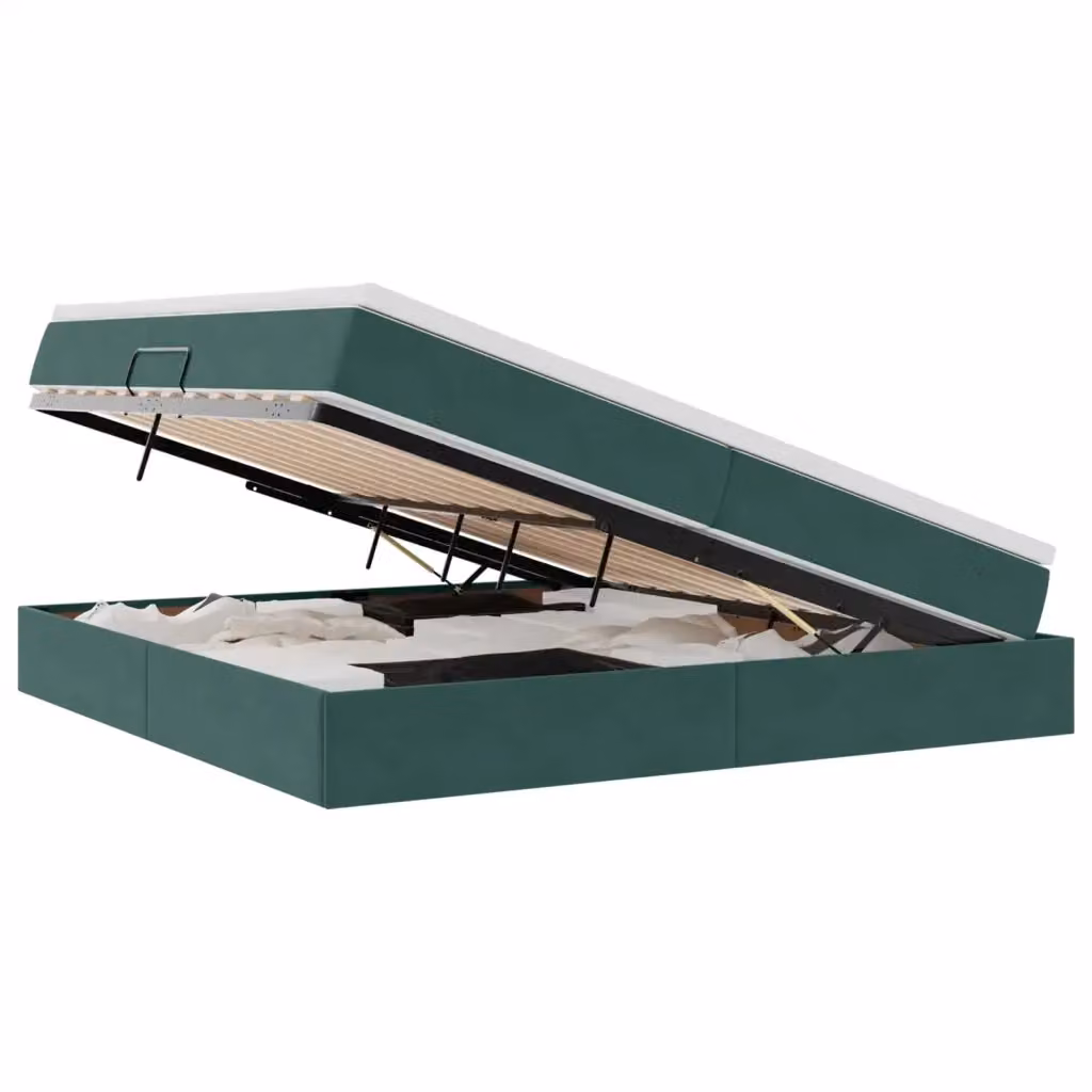Letto con contenitore e materasso ibrido vidaXL in velluto verde scuro L/P/H: 200 x 200 x 48,5 cm – 2