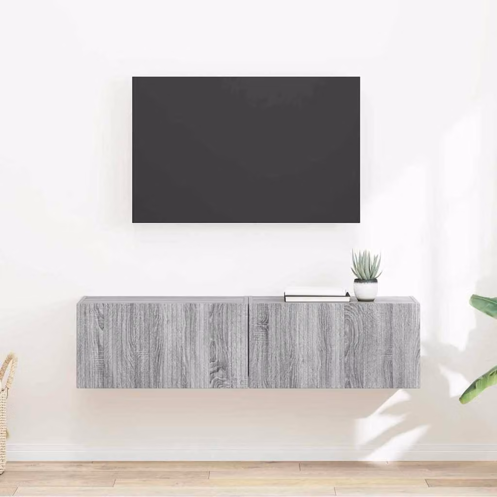 Set di 2 mobili TV da parete vidaXL moderni in legno ingegnerizzato Grigio, L: 60,0 cm, P: 31,0 cm, H: 29,5 cm