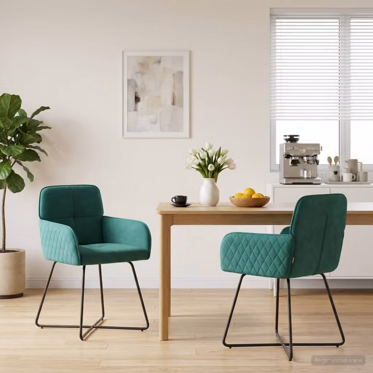 Set di 2 sedie da pranzo vidaXL in velluto turchese, L: 59 cm, P: 56,5 cm, H: 86 cm