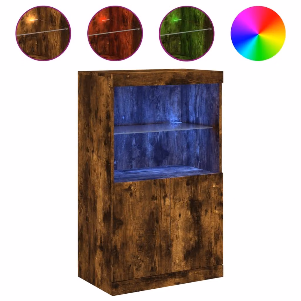 Credenza con Luci LED Rovere Fumo 60,5x37x100 cm
