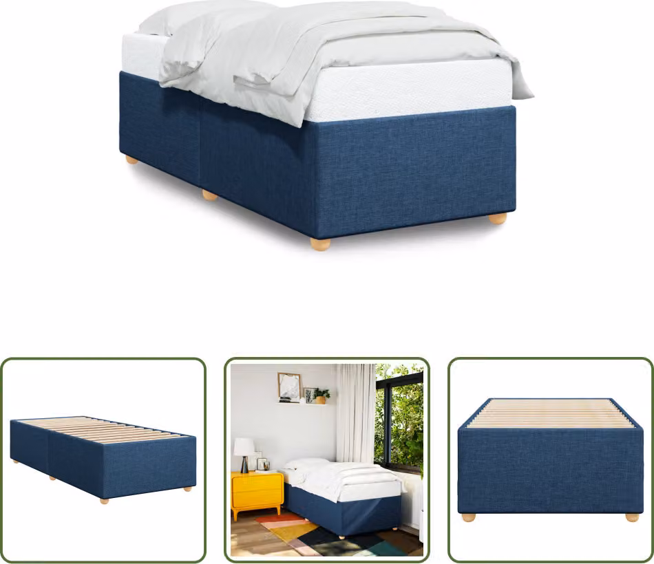 The Living Store Rete da letto in tessuto blu 90x190 cm