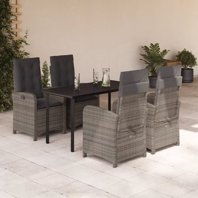 Set da Pranzo da Giardino 5 pz con Cuscini in Polyrattan Grigio 3212363