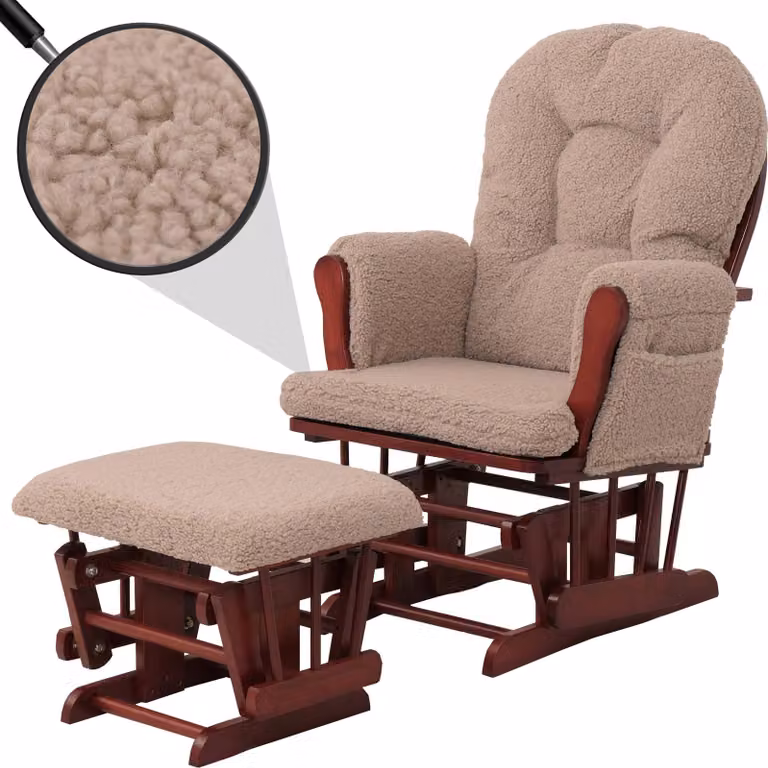 Poltrona relax HWC-C76, poltrona a dondolo, poltrona oscillante + poggiapiedi, rivestimento in tessuto bouclé, 480g/m², colore marrone, struttura color antracite