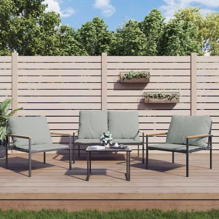 Set Salotto da Giardino vidaXL 3 Pezzi in Acciaio Antracite con Cuscini in Textilene e Schiuma