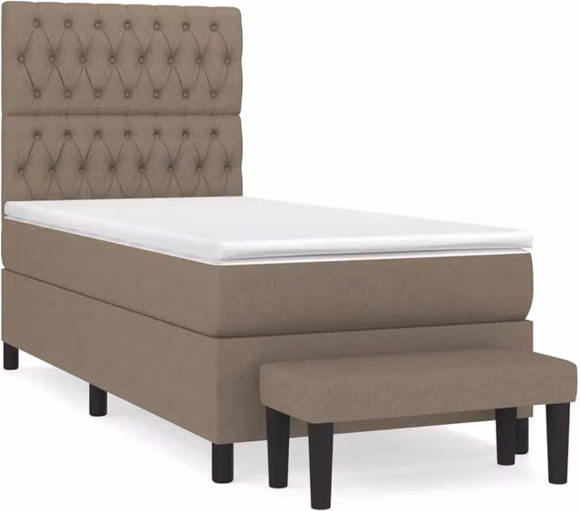 vidaXL Letto Ibrido con Giroletto a Molle e Materasso in Tessuto Beige e Bianco L/P/H: 200 x 100 x 128 cm – 2