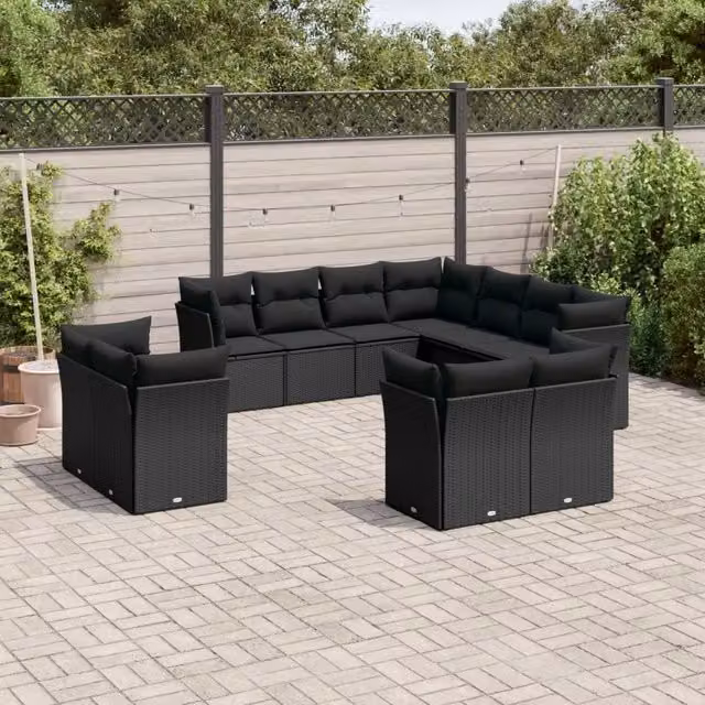 Set di Divani da Giardino Moderno VIDAXL in Polyrattan Nero con 11 Pezzi e Cuscini