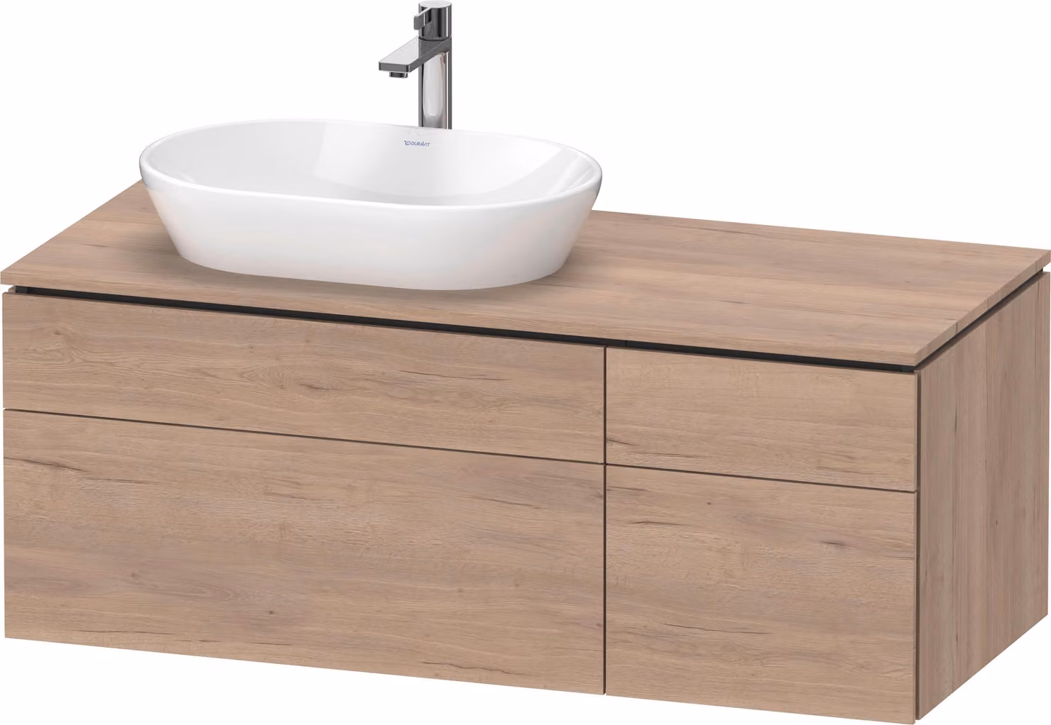 Duravit L-Cube Meuble sous-lavabo en console suspendu, avec plan de toilette en console, 4 tiroirs, vasque à gauche, 1220x482x550mm, LC4876055550000, LC4876055550000