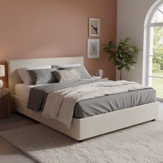 Letto Matrimoniale Ashlee Talamo Italia con Contenitore e Base Alzabile, Beige, L/P/H: 160 x 190 x 175 cm – 1