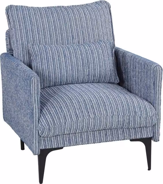Poltrona da salotto imbottita blu in tessuto effetto lino da 73cm con braccioli e cuscino lombare compatta per soggiorno